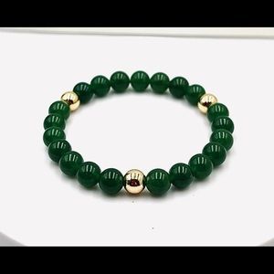 Natural Green Jade stone and 14 k gold plated hematite beads stretch bracelet